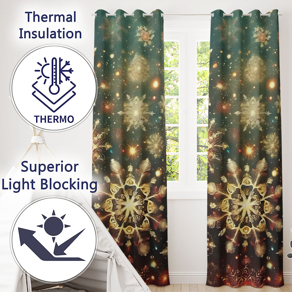 Christmas Snowflake Glitter  Pattern  Readymade Eyelet Ring Top Thermal 100% Blackout Curtains