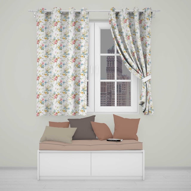Vintage Pastel Floral  Pattern  Readymade Eyelet Ring Top Thermal 100% Blackout Curtains