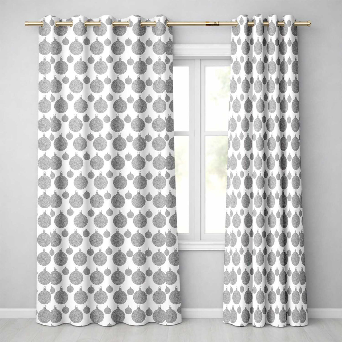 Silver Glitter Christmas  Minimal  Readymade Eyelet Ring Top Thermal 100% Blackout Curtains