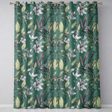 Vintage Botanical Floral Sketch Teal Background   Readymade Eyelet Ring Top Thermal 100% Blackout Curtains