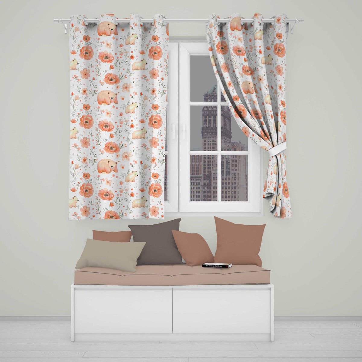 Bear Floral Woodland Nursery   Watercolour  Readymade Eyelet Ring Top Thermal 100% Blackout Curtains