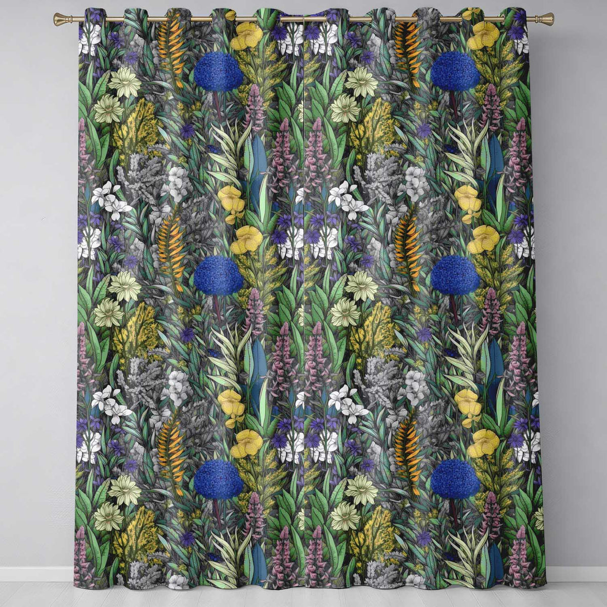 Tropical Botanical Garden Illustration Green Floral   Readymade Eyelet Ring Top Thermal 100% Blackout Curtains