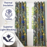 Tropical Botanical Garden Illustration Green Floral   Readymade Eyelet Ring Top Thermal 100% Blackout Curtains