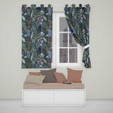 Elegant Botanical Floral Line Art Green Background   Readymade Eyelet Ring Top Thermal 100% Blackout Curtains