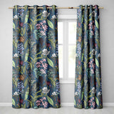 Elegant Botanical Floral Line Art Green Background   Readymade Eyelet Ring Top Thermal 100% Blackout Curtains