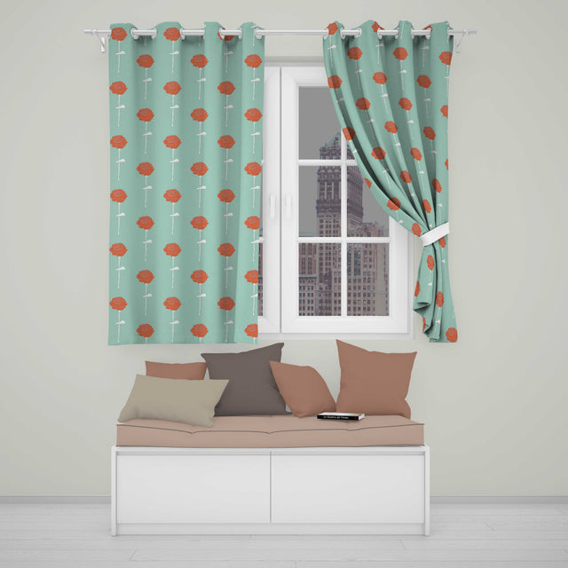 Red Rose Minimal  Blue Background Elegant  Readymade Eyelet Ring Top Thermal 100% Blackout Curtains