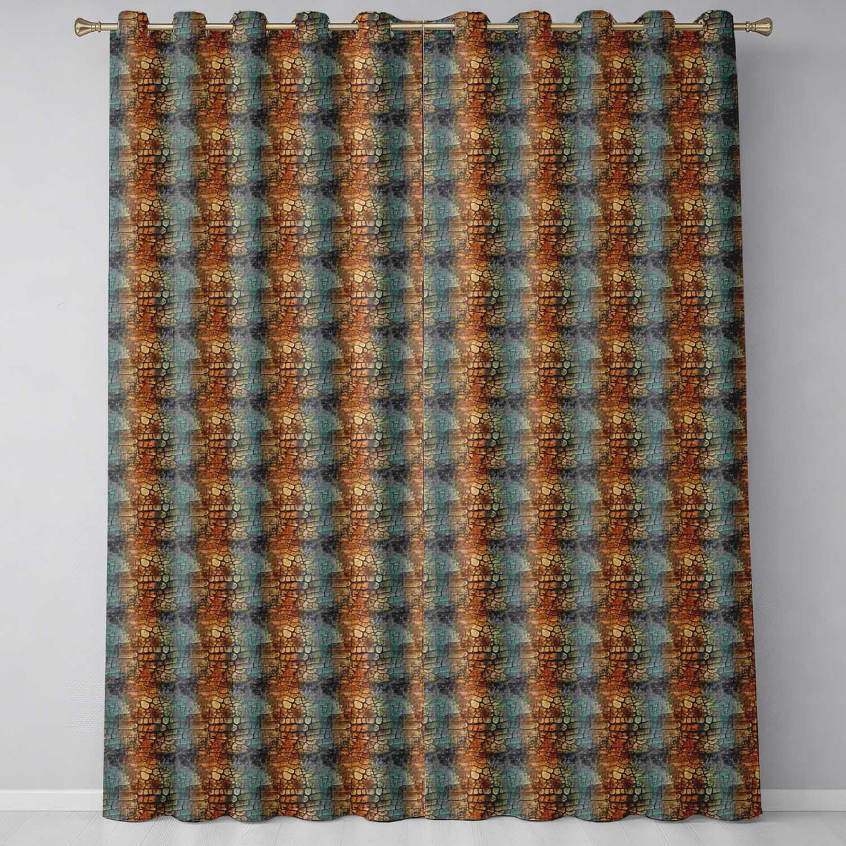 Classic Brown Crocodile Texture  Realistic Leather  Readymade Eyelet Ring Top Thermal 100% Blackout Curtains