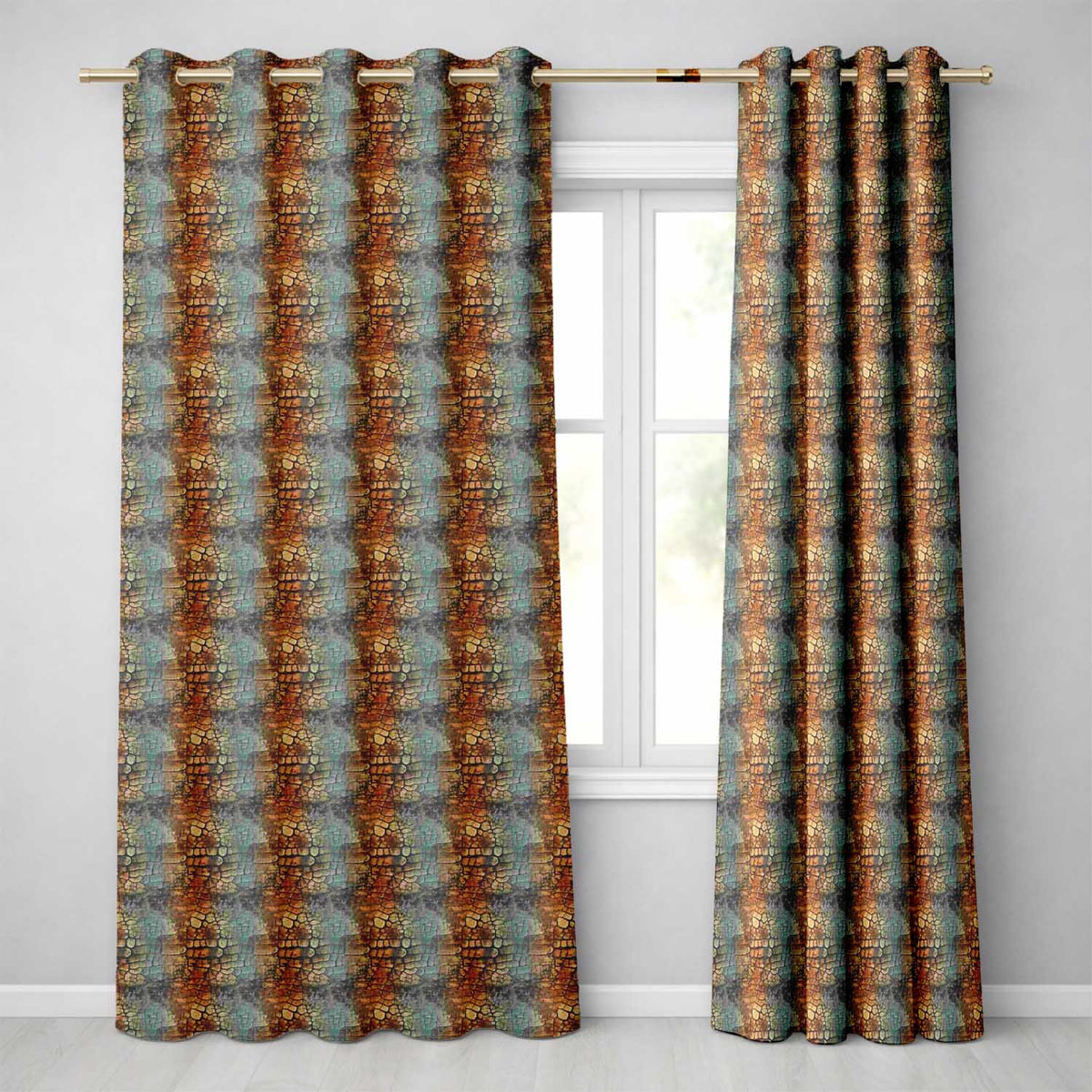 Classic Brown Crocodile Texture  Realistic Leather  Readymade Eyelet Ring Top Thermal 100% Blackout Curtains