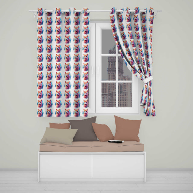 Colourful Alpaca  Bright Artistic  Readymade Eyelet Ring Top Thermal 100% Blackout Curtains