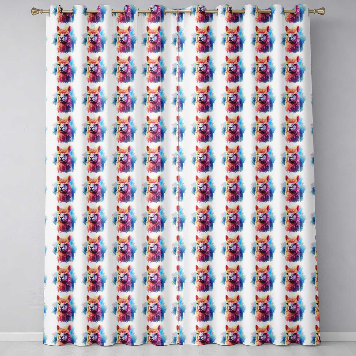 Colourful Alpaca  Bright Artistic  Readymade Eyelet Ring Top Thermal 100% Blackout Curtains
