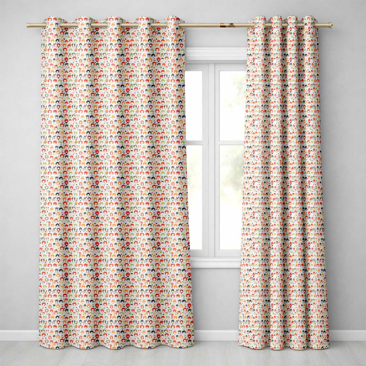 Chibi Cartoon Character Mixed   Kids Design  Readymade Eyelet Ring Top Thermal 100% Blackout Curtains