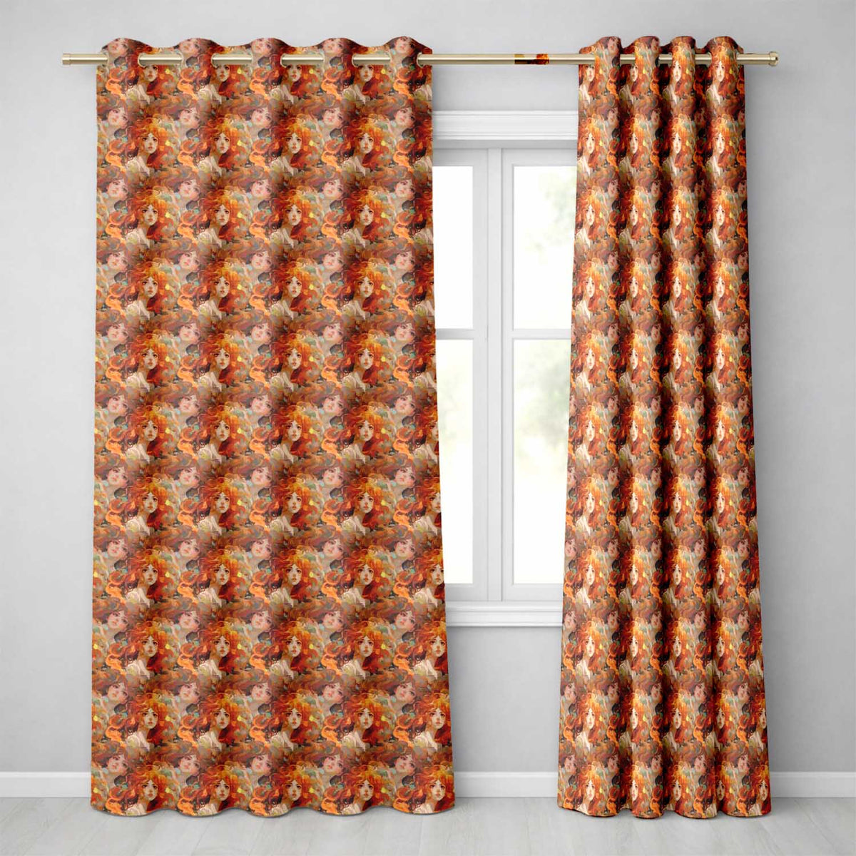 Abstract Woman Portrait Flowing Hair Artistic  Readymade Eyelet Ring Top Thermal 100% Blackout Curtains