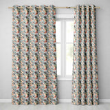 Elegant Woman Teal Floral Artistic  Readymade Eyelet Ring Top Thermal 100% Blackout Curtains