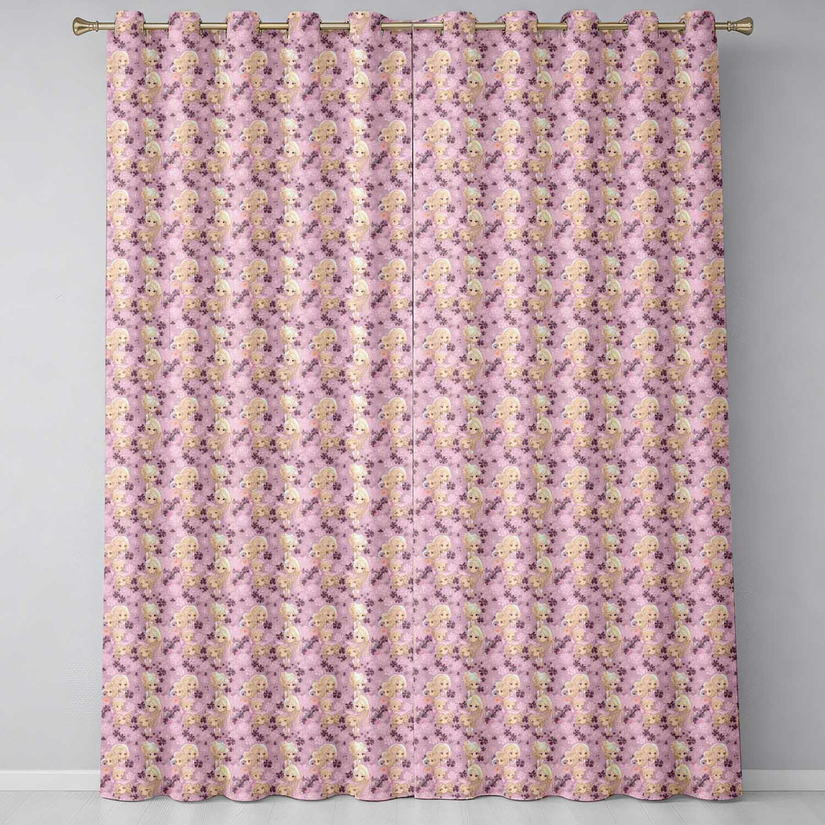 Blonde Chibi Girl Floral Pink   Character Design  Readymade Eyelet Ring Top Thermal 100% Blackout Curtains