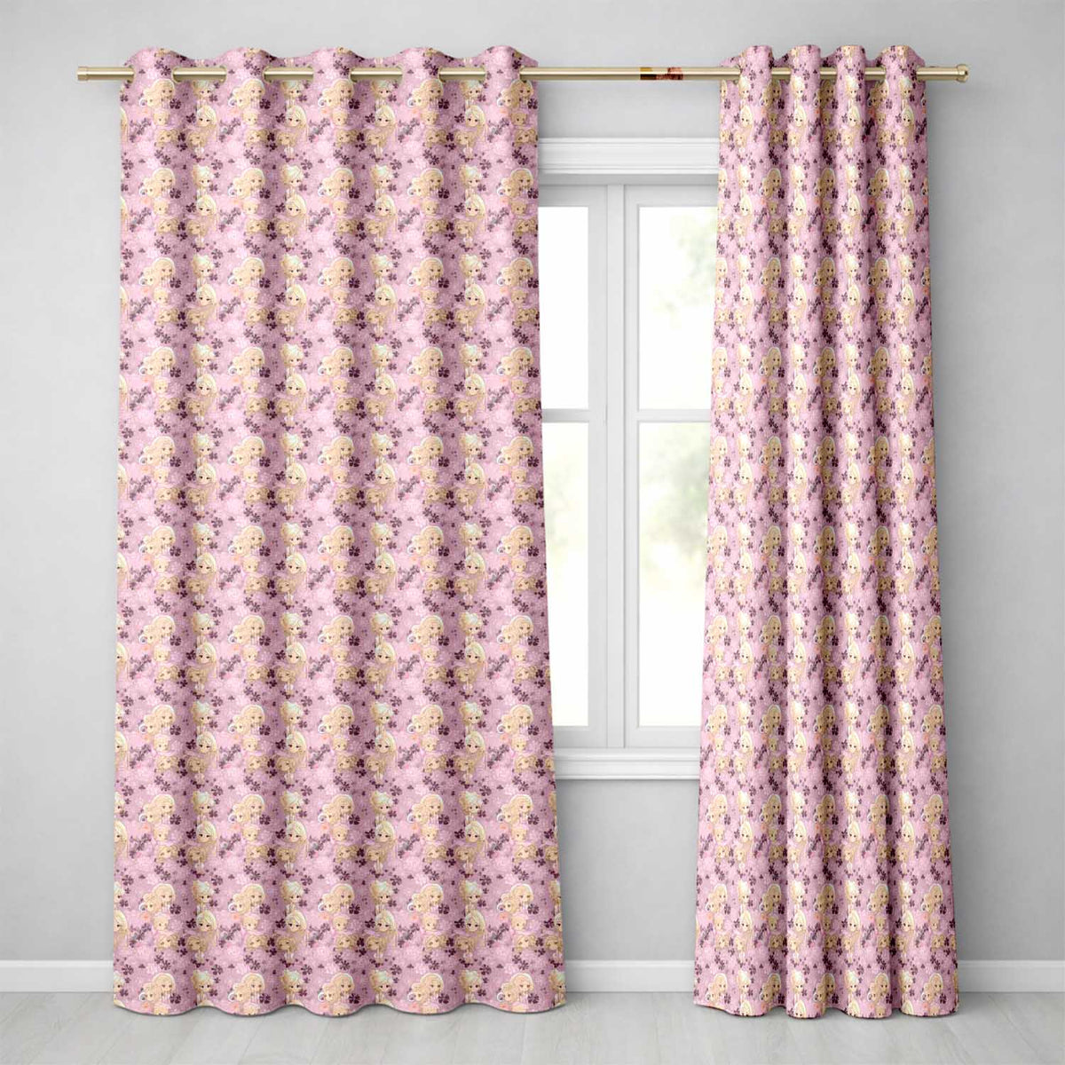 Blonde Chibi Girl Floral Pink   Character Design  Readymade Eyelet Ring Top Thermal 100% Blackout Curtains