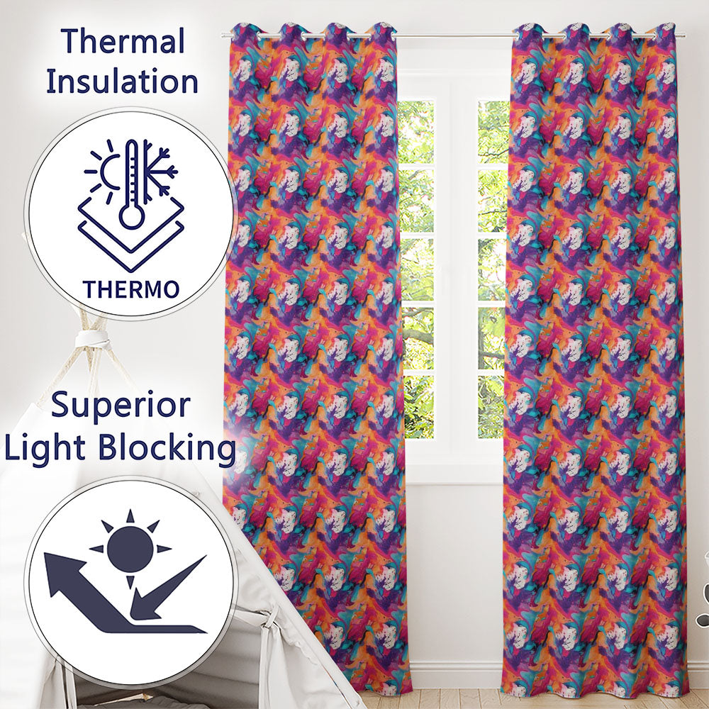 Colourful Liquid Marble Swirl Pink Purple Orange Abstract  Readymade Eyelet Ring Top Thermal 100% Blackout Curtains