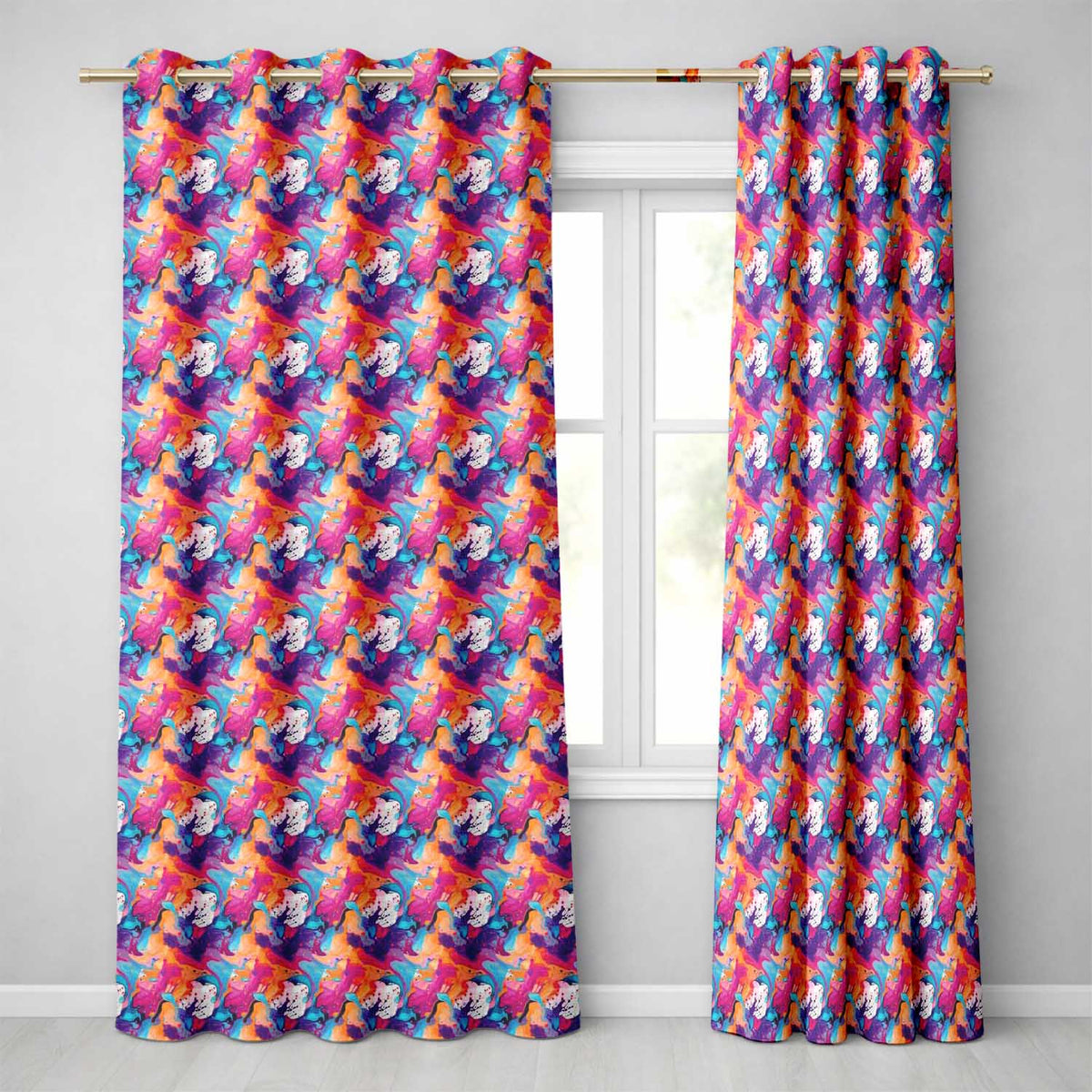 Colourful Liquid Marble Swirl Pink Purple Orange Abstract  Readymade Eyelet Ring Top Thermal 100% Blackout Curtains