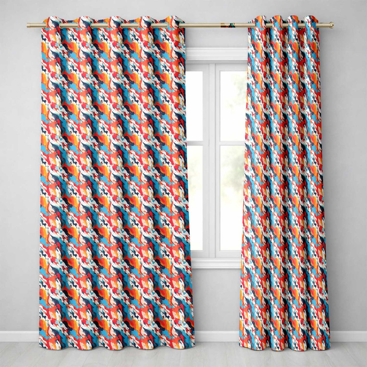 Bold Brush Stroke Abstract Red Blue White  Readymade Eyelet Ring Top Thermal 100% Blackout Curtains