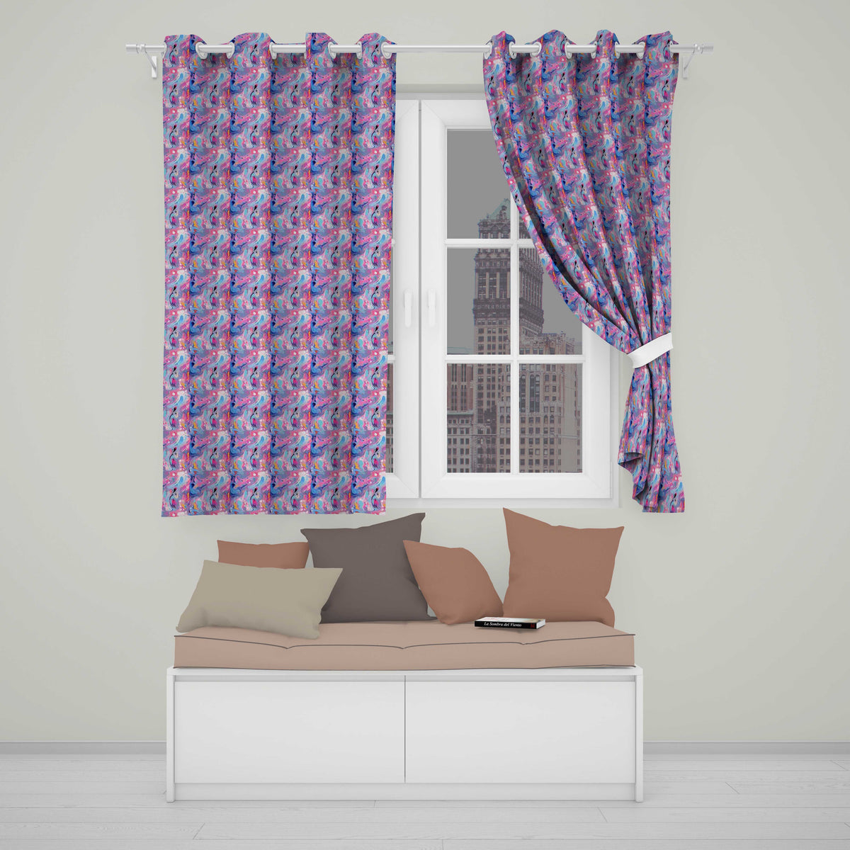 Light Aqua Marble Vein Gold Effect Abstract  Readymade Eyelet Ring Top Thermal 100% Blackout Curtains