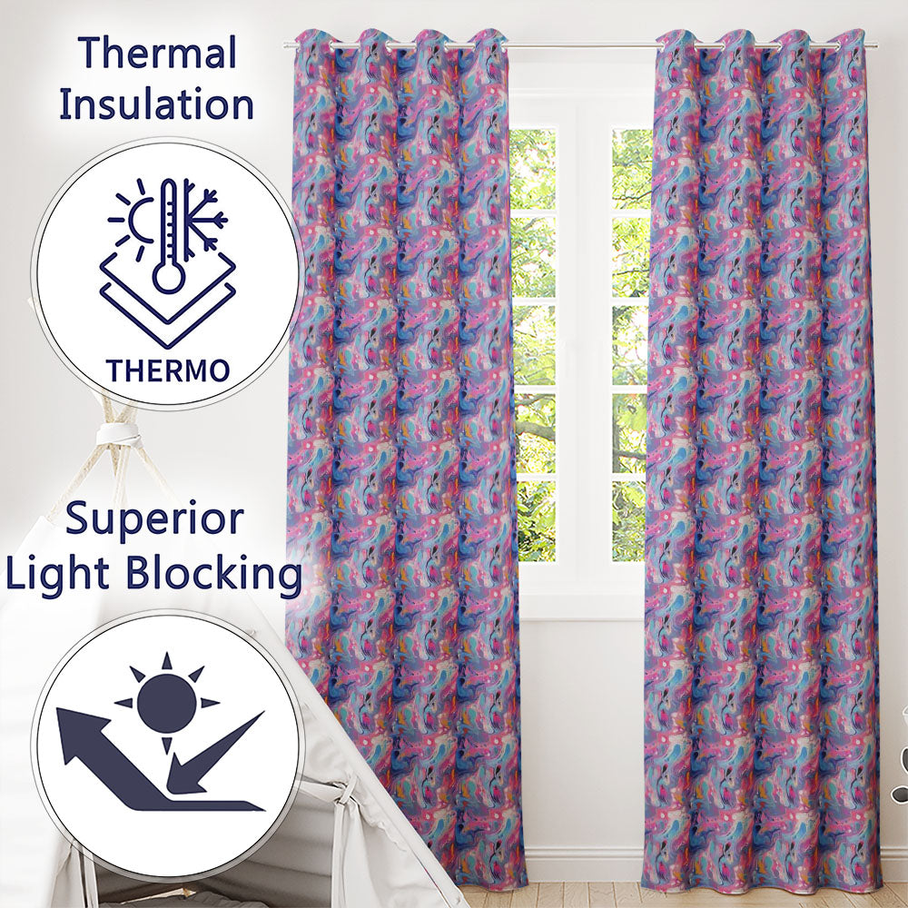Light Aqua Marble Vein Gold Effect Abstract  Readymade Eyelet Ring Top Thermal 100% Blackout Curtains
