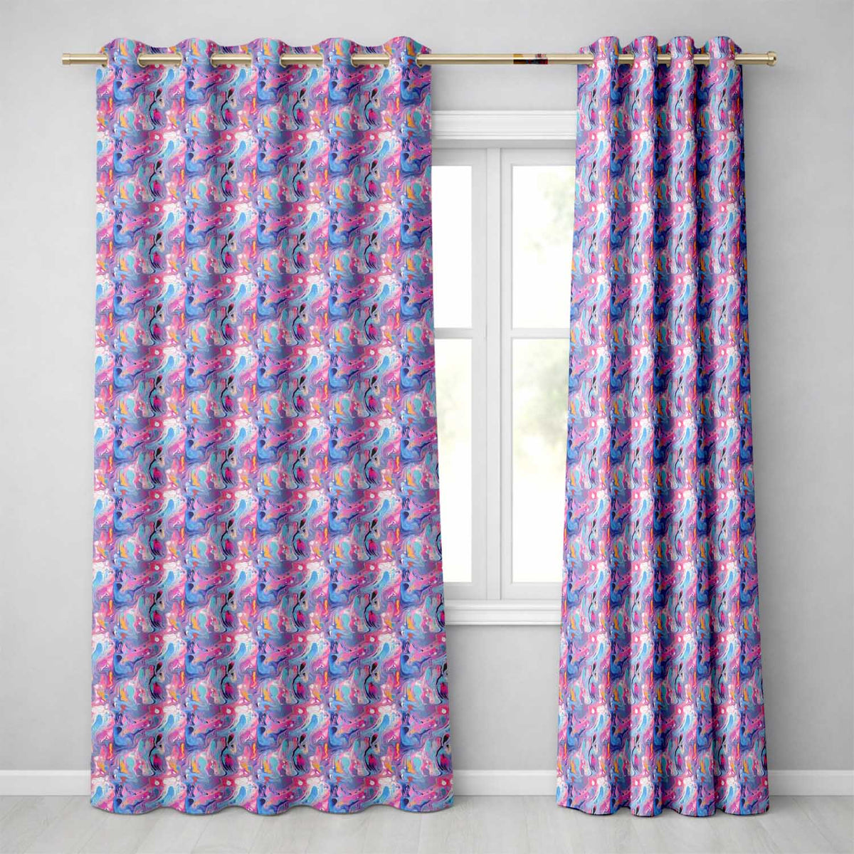 Light Aqua Marble Vein Gold Effect Abstract  Readymade Eyelet Ring Top Thermal 100% Blackout Curtains