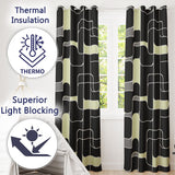Contemporary Line Grid Black Cream Abstract Outline  Readymade Eyelet Ring Top Thermal 100% Blackout Curtains