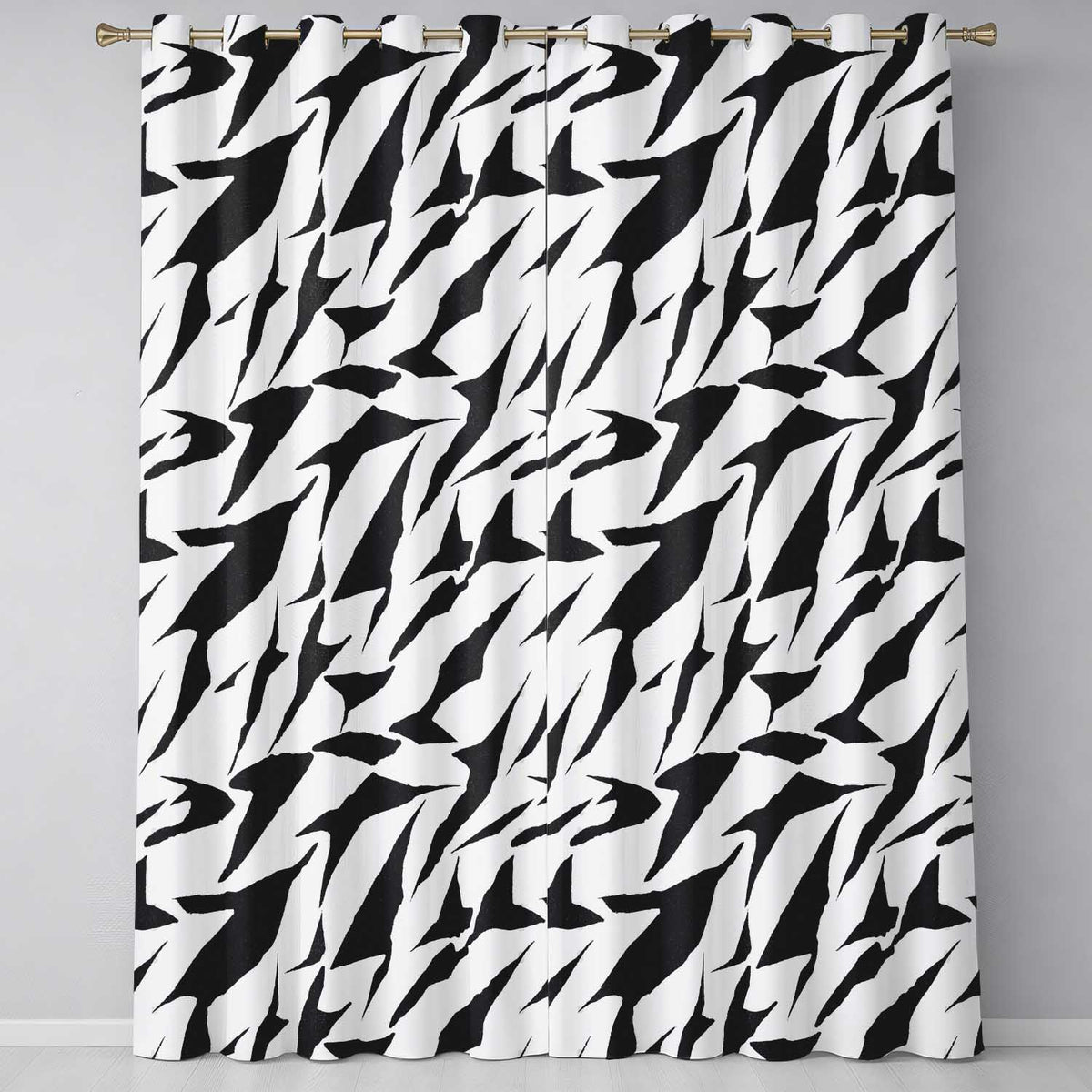 Zebra Line Black Cream Organic Stripe Pattern  Readymade Eyelet Ring Top Thermal 100% Blackout Curtains