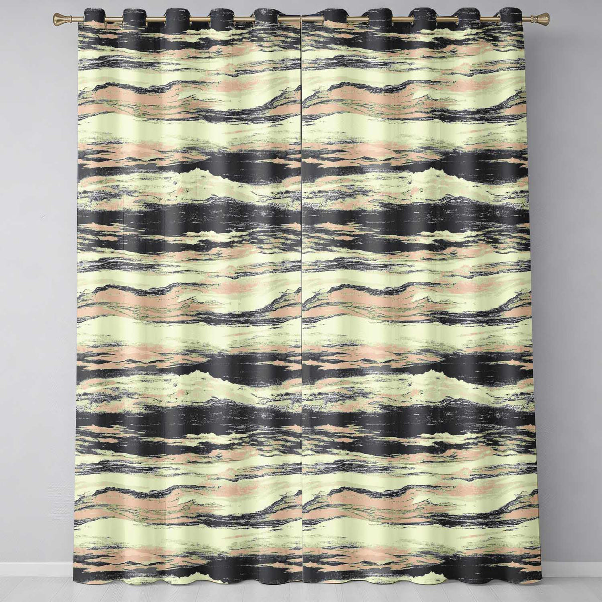 Layered Stone Strata Black Cream Abstract Texture  Readymade Eyelet Ring Top Thermal 100% Blackout Curtains