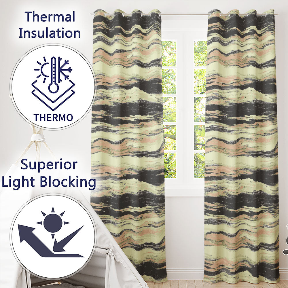 Layered Stone Strata Black Cream Abstract Texture  Readymade Eyelet Ring Top Thermal 100% Blackout Curtains
