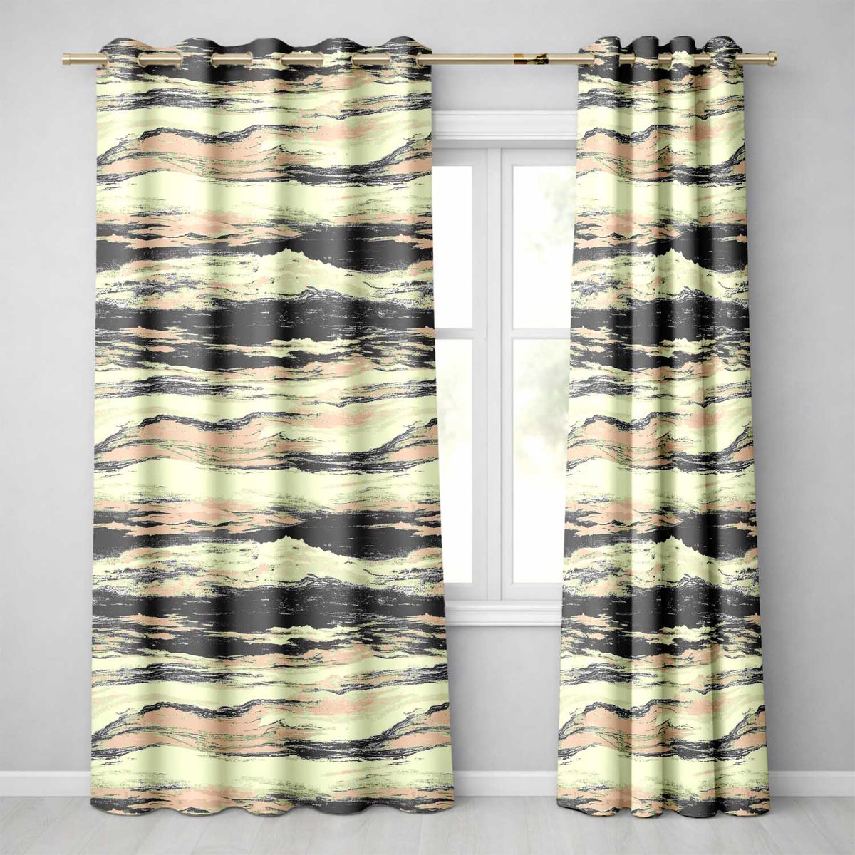 Layered Stone Strata Black Cream Abstract Texture  Readymade Eyelet Ring Top Thermal 100% Blackout Curtains