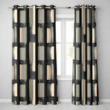Vertical Stripe Blocks Black Cream Hand Drawn Linear  Readymade Eyelet Ring Top Thermal 100% Blackout Curtains