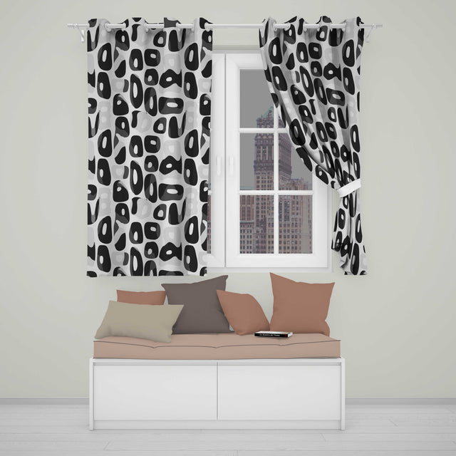Soft Rounded Shapes Black Grey Minimal Abstract  Readymade Eyelet Ring Top Thermal 100% Blackout Curtains