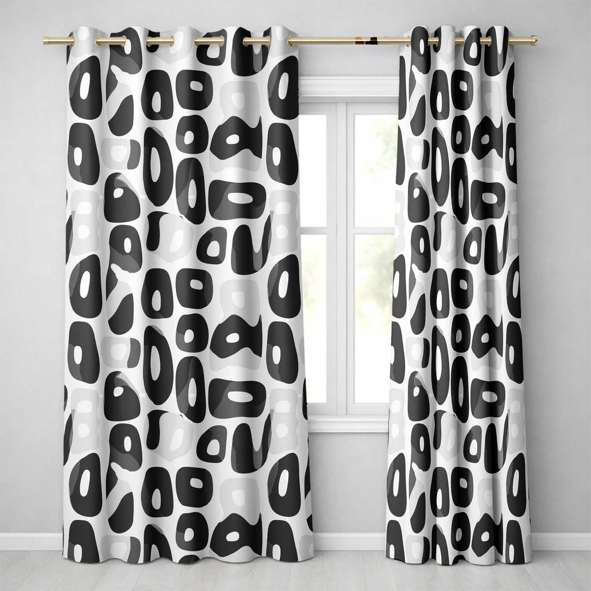 Soft Rounded Shapes Black Grey Minimal Abstract  Readymade Eyelet Ring Top Thermal 100% Blackout Curtains