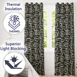 Tribal Maze Lines Black Cream Geometric Abstract  Readymade Eyelet Ring Top Thermal 100% Blackout Curtains