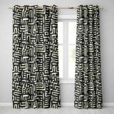 Tribal Maze Lines Black Cream Geometric Abstract  Readymade Eyelet Ring Top Thermal 100% Blackout Curtains