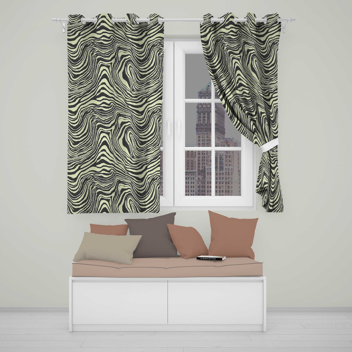Layered Contour Waves Black Cream Topographic Abstract  Readymade Eyelet Ring Top Thermal 100% Blackout Curtains