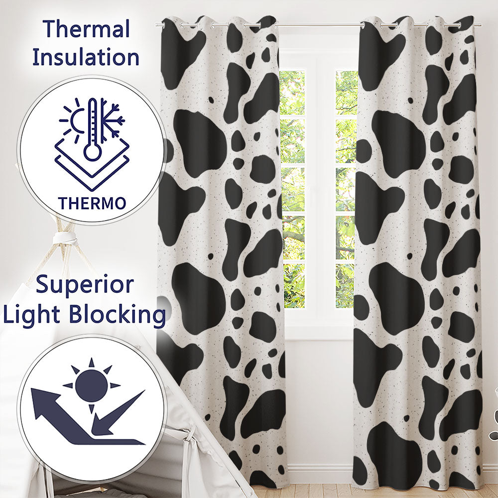 Speckled Organic Shapes Black Cream Abstract Spot  Readymade Eyelet Ring Top Thermal 100% Blackout Curtains