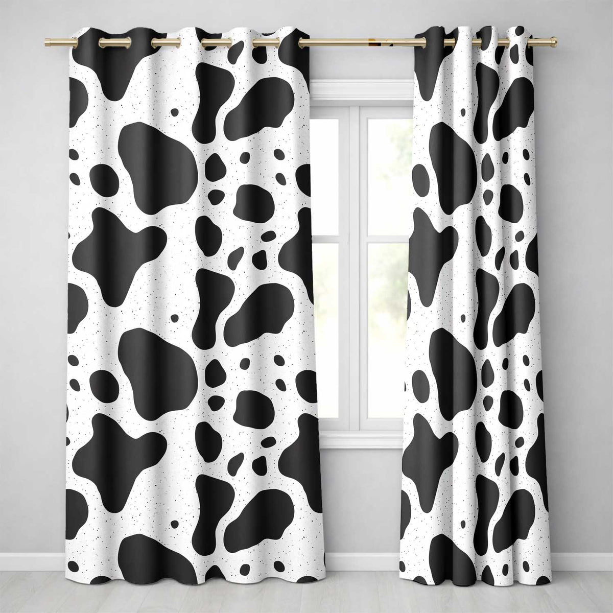 Speckled Organic Shapes Black Cream Abstract Spot  Readymade Eyelet Ring Top Thermal 100% Blackout Curtains