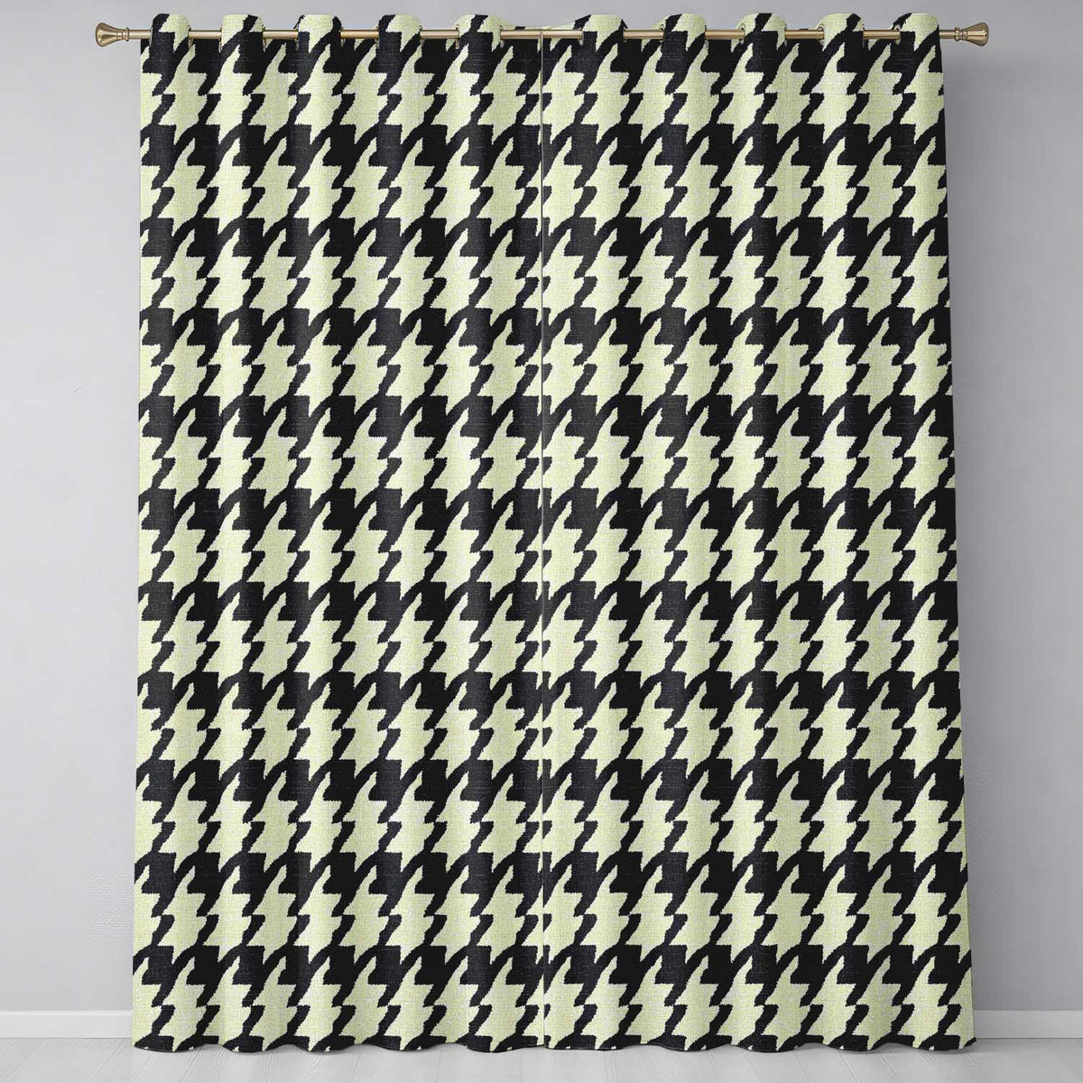 Classic Houndstooth Black Cream Timeless  Readymade Eyelet Ring Top Thermal 100% Blackout Curtains