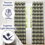 Classic Houndstooth Black Cream Timeless  Readymade Eyelet Ring Top Thermal 100% Blackout Curtains