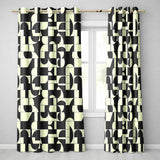 Abstract Cutout Grid Black Cream Modern Geometric  Readymade Eyelet Ring Top Thermal 100% Blackout Curtains