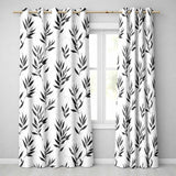 Minimal Botanical Leaves Black Cream Organic Floral  Readymade Eyelet Ring Top Thermal 100% Blackout Curtains