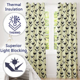Scandinavian Floral Stems Black Cream Simple Flower  Readymade Eyelet Ring Top Thermal 100% Blackout Curtains
