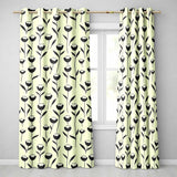 Scandinavian Floral Stems Black Cream Simple Flower  Readymade Eyelet Ring Top Thermal 100% Blackout Curtains