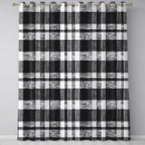 Textured Brush Check Black Cream Abstract Grid  Readymade Eyelet Ring Top Thermal 100% Blackout Curtains