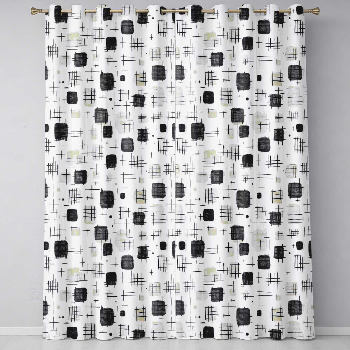 Brush Stroke Texture Black Cream Vertical Abstract  Readymade Eyelet Ring Top Thermal 100% Blackout Curtains