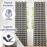 Fine Line Gingham Black Cream Textured Check  Readymade Eyelet Ring Top Thermal 100% Blackout Curtains
