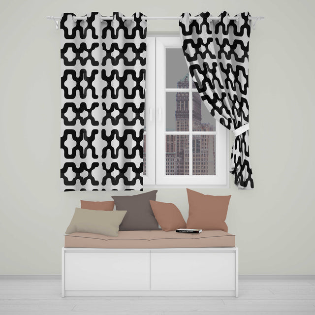Blob Shapes Black Cream Mid Century Abstract  Readymade Eyelet Ring Top Thermal 100% Blackout Curtains