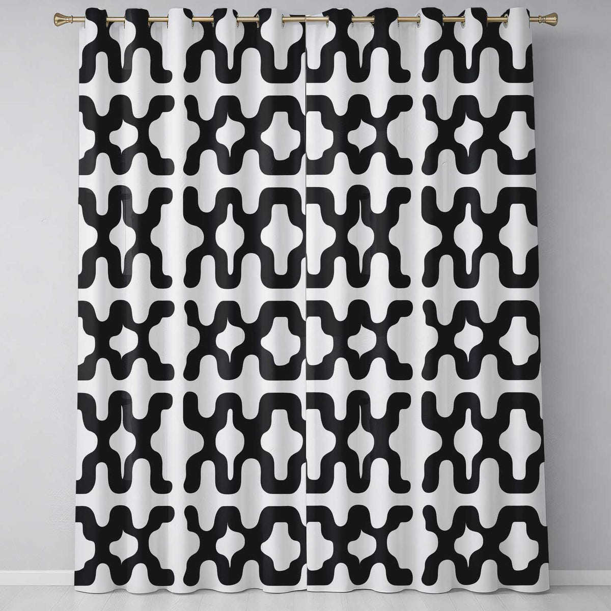 Blob Shapes Black Cream Mid Century Abstract  Readymade Eyelet Ring Top Thermal 100% Blackout Curtains