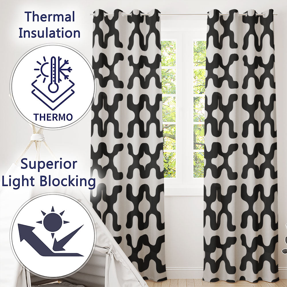 Blob Shapes Black Cream Mid Century Abstract  Readymade Eyelet Ring Top Thermal 100% Blackout Curtains